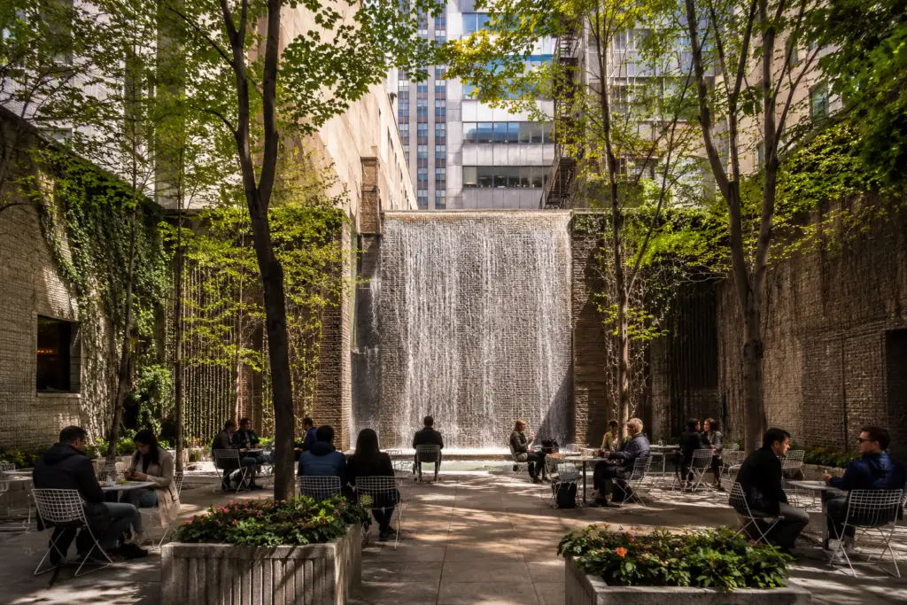 Paley Park waterfall hidden oasis near Times Square Manhattan
