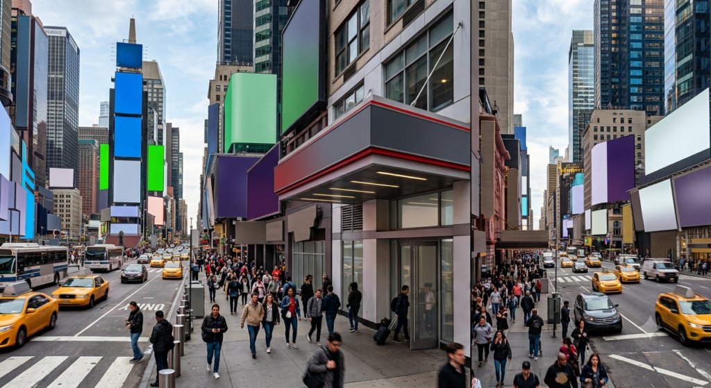 Budget hotels near Times Square in New York City with modern affordable accommodations and the iconic skyline.