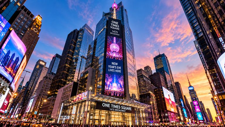 One Times Square tower at 1 Times Square, the landmark Times Square address in Manhattan